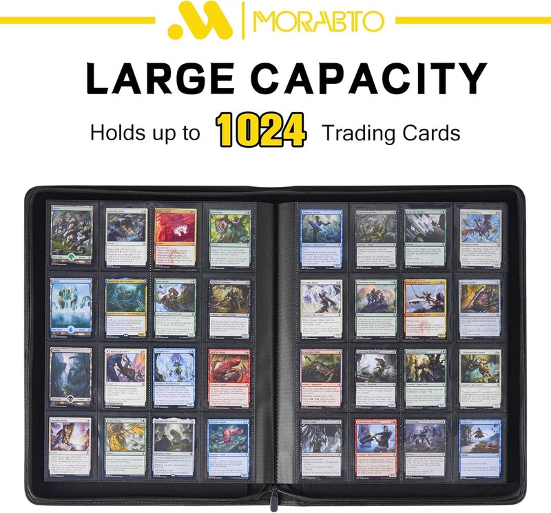 MORABTO 16 Pocket Card Binder,Trading Card Binder Holds up to 1024 Cards with 32 Sleeves,Zipper Card Holder Album Compatible with TCG/Sports Cards-Black Model B - Image 3